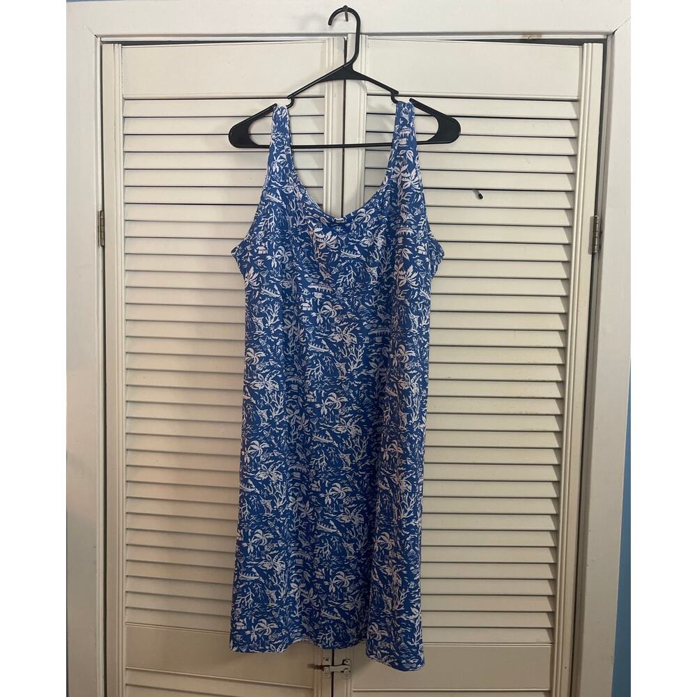 Columbia PFG Freezer III Tank Dress Cooling UPF 50 Blue White Leaf  Size XXL